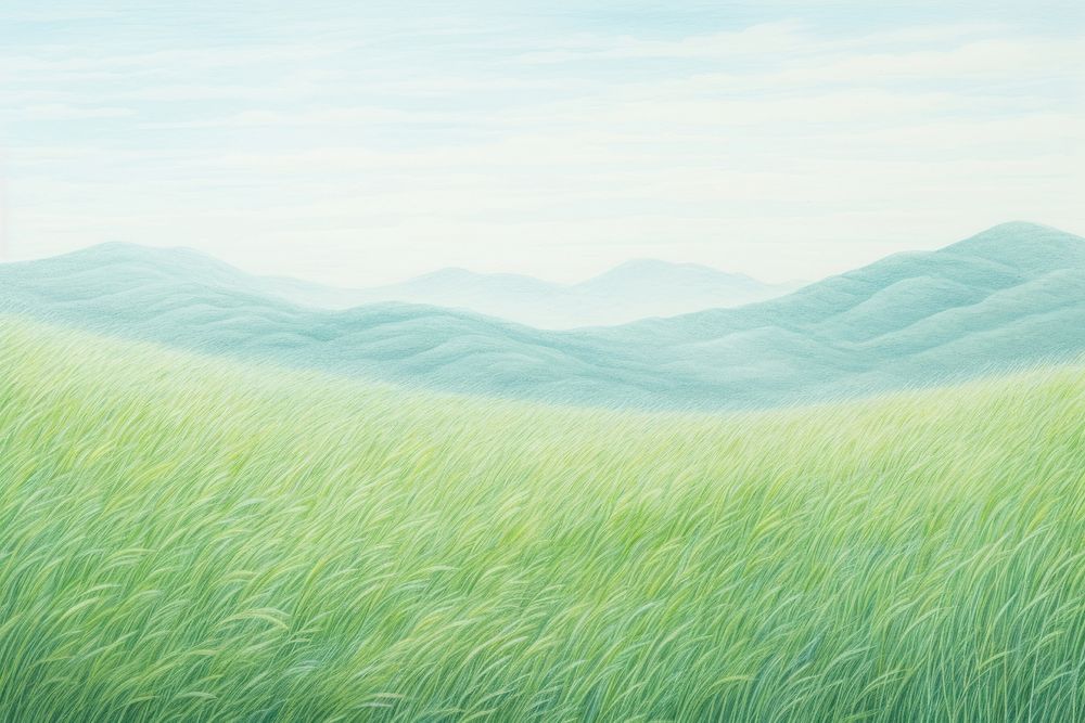 Landscape grass field grassland outdoors drawing. AI generated Image by rawpixel.