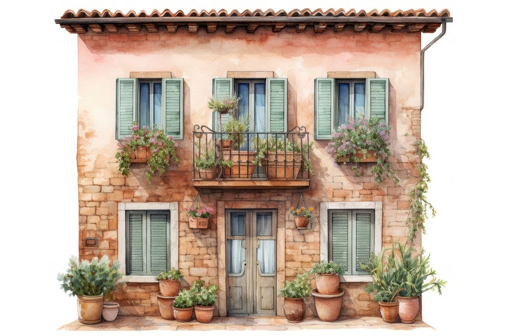 Old Italian house balcony window plant. AI generated Image by rawpixel.