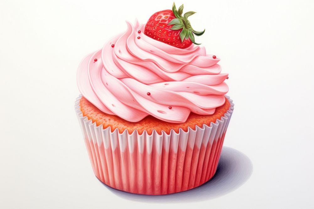 Strawberry cupcake dessert cream fruit. AI generated Image by rawpixel.
