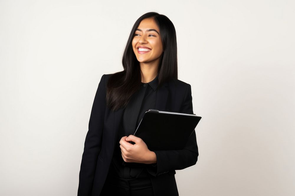 Businesswoman smiling holding smile. AI generated Image by rawpixel.