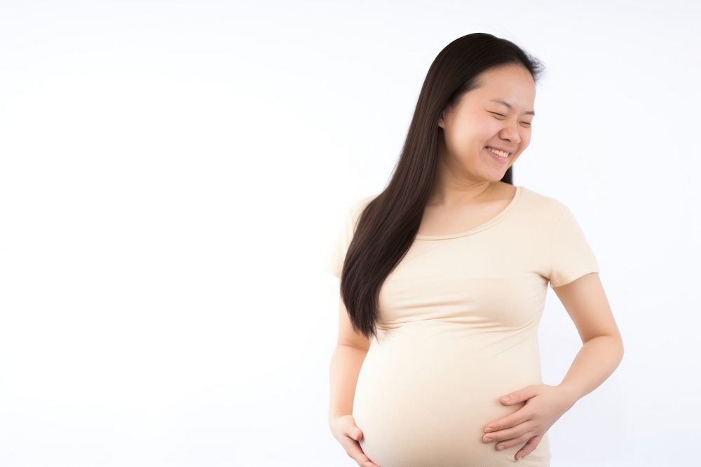 Asian pregnant woman adult happy white background. 