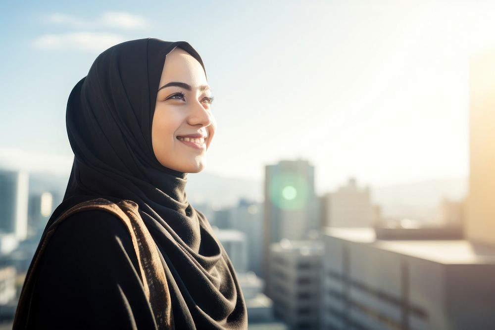 Muslim woman smiling looking smile. AI generated Image by rawpixel.