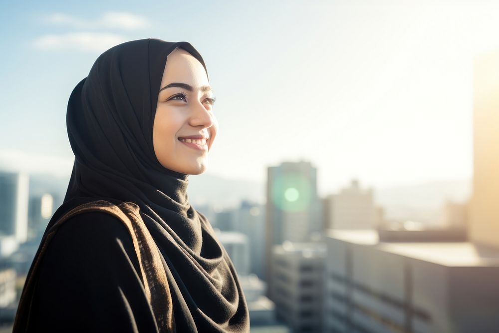 Muslim woman smiling looking smile. 