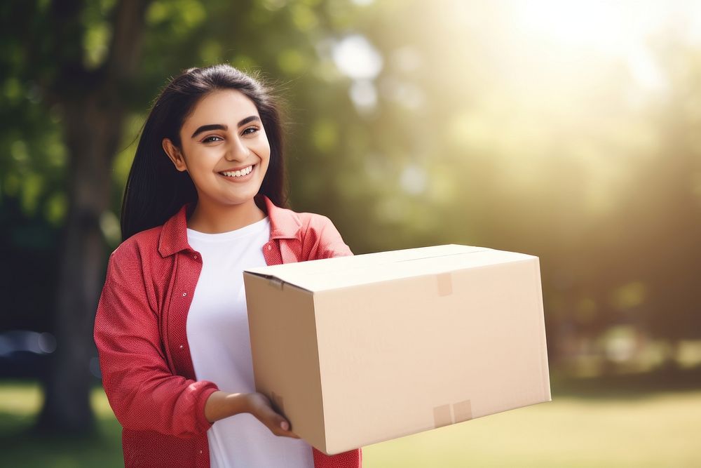 Donation cardboard box outdoors. AI generated Image by rawpixel.