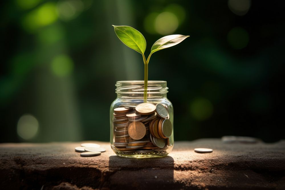 Forest charity coin jar investment. AI generated Image by rawpixel.
