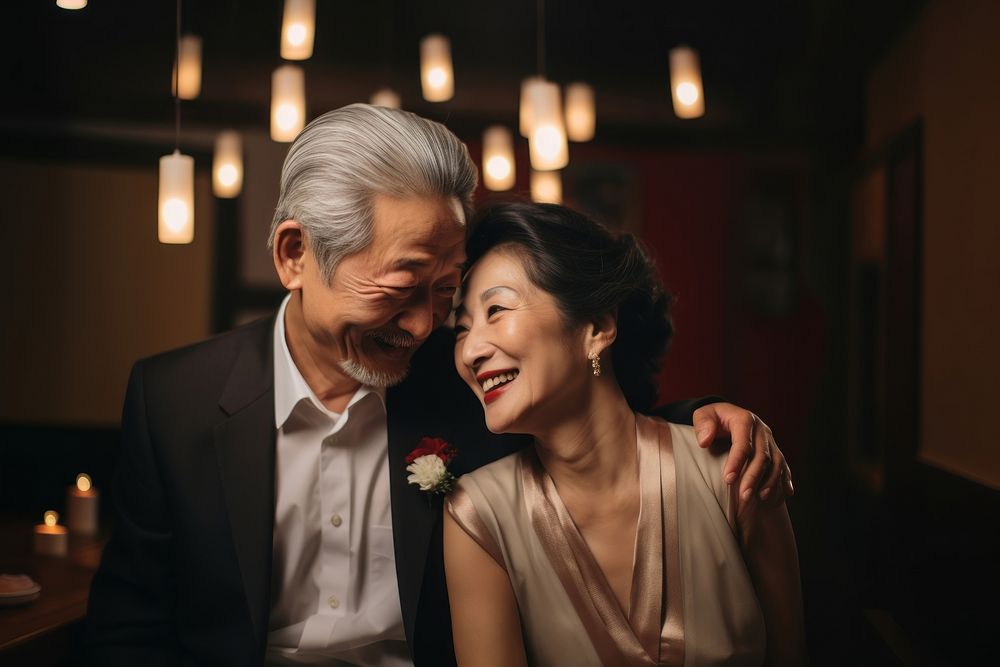 Happy asian senior wedding laughing portrait adult. AI generated Image by rawpixel.