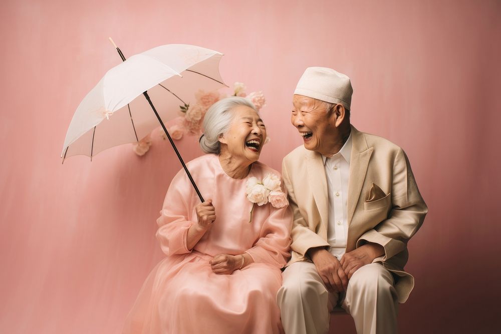 Happy asian senior wedding laughing adult togetherness. AI generated Image by rawpixel.