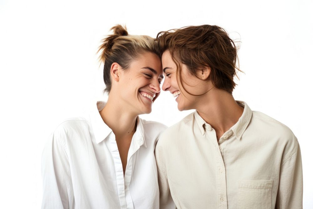 Romantic gay lesbian couple laughing romantic smiling. AI generated Image by rawpixel.