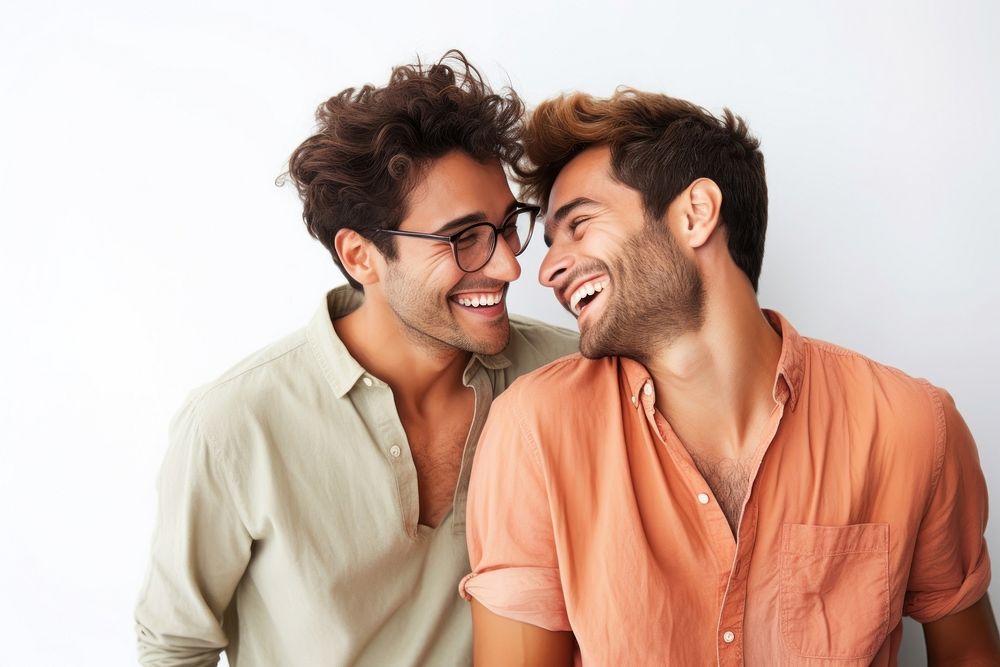 Romantic young happy couple two gay laughing smiling smile. AI generated Image by rawpixel.