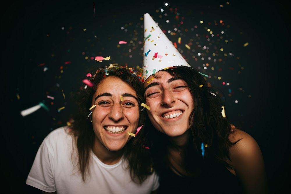 Lesbians cheerful laughing confetti. AI generated Image by rawpixel.