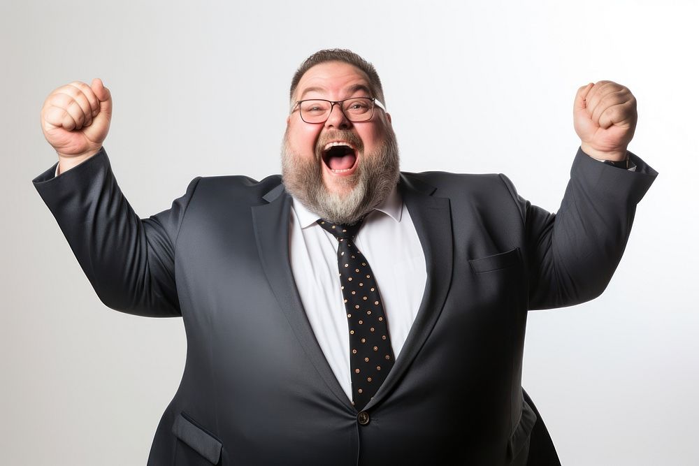Fat man celebrating success shouting glasses adult. AI generated Image by rawpixel.