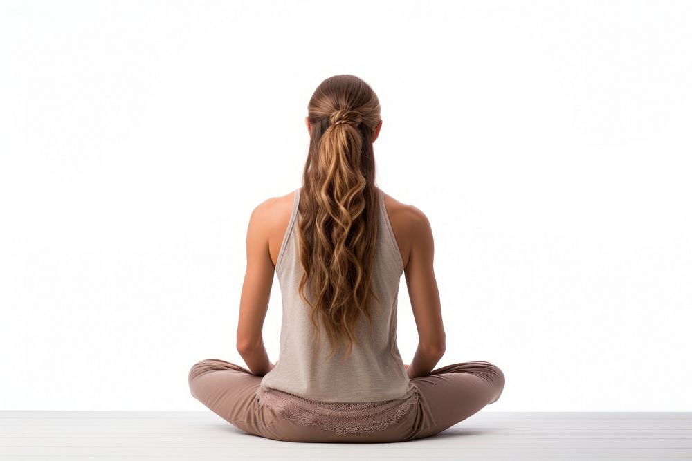 Woman meditating fitness back sitting adult. AI generated Image by rawpixel.