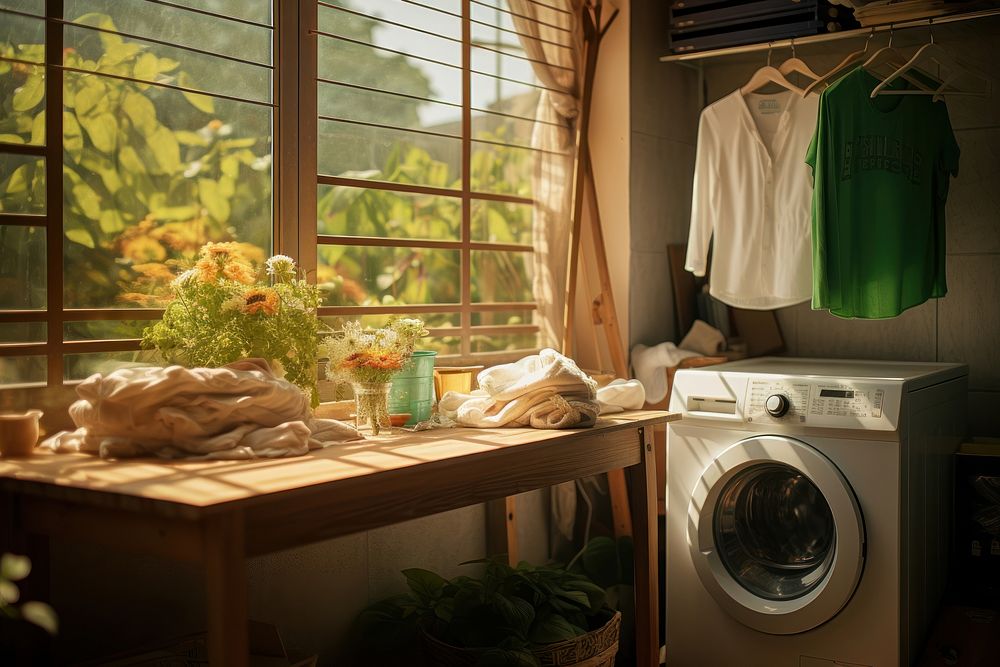 Laundry service appliance furniture plant. AI generated Image by rawpixel.