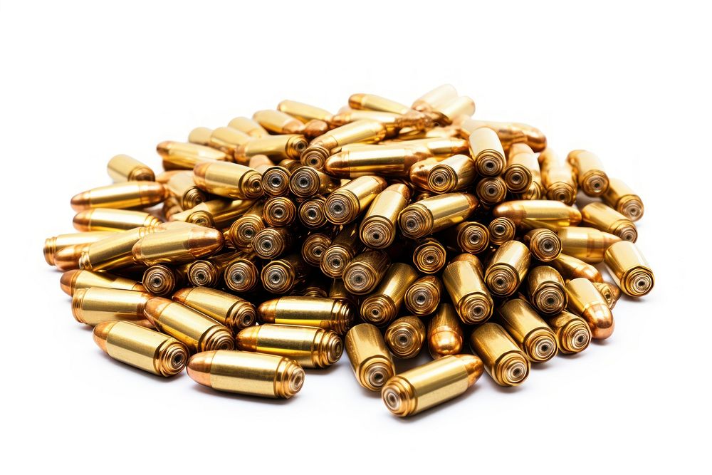 Ammunition bullet pill white background. 