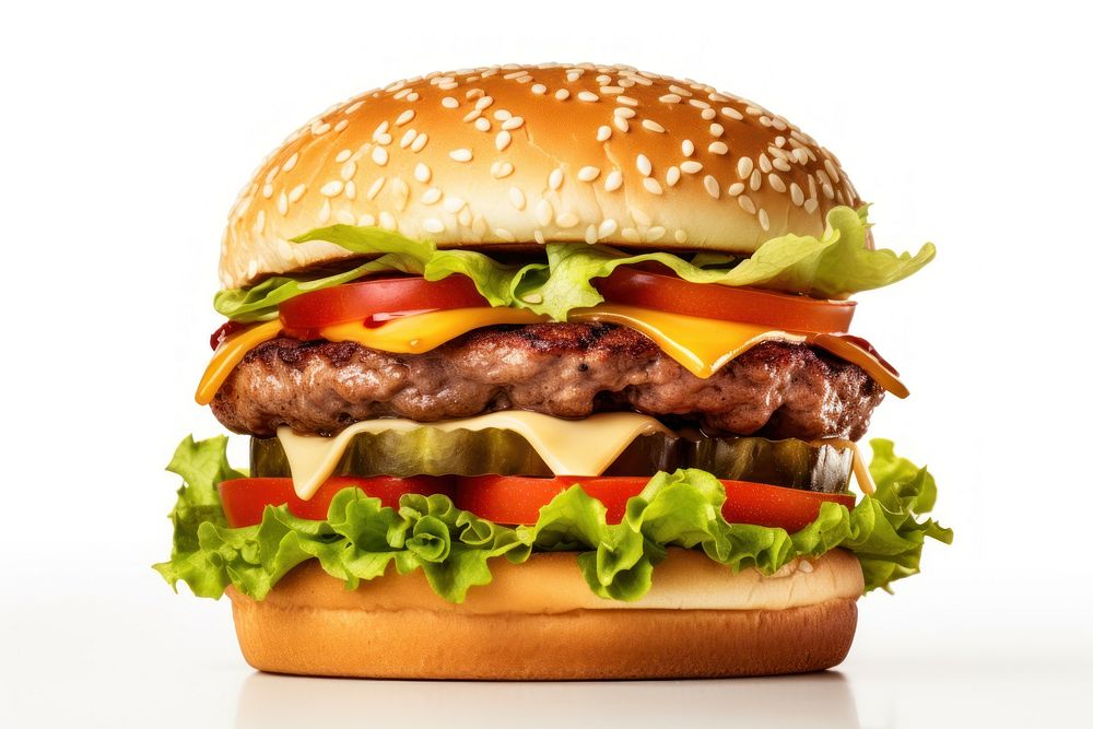 Burger food white background hamburger. AI generated Image by rawpixel.