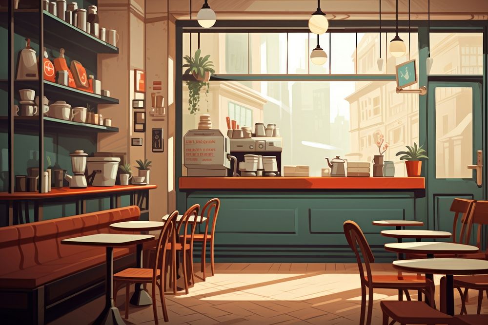 Cafe coffee architecture restaurant furniture. AI generated Image by rawpixel.