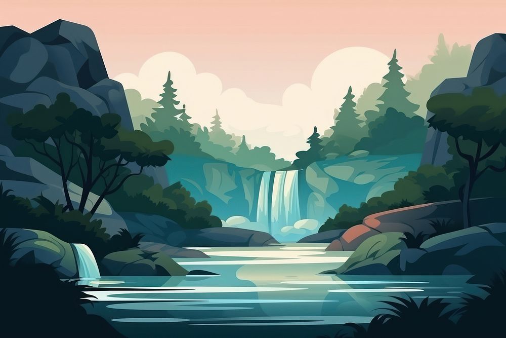 Forest waterfall landscape outdoors. AI generated Image by rawpixel.