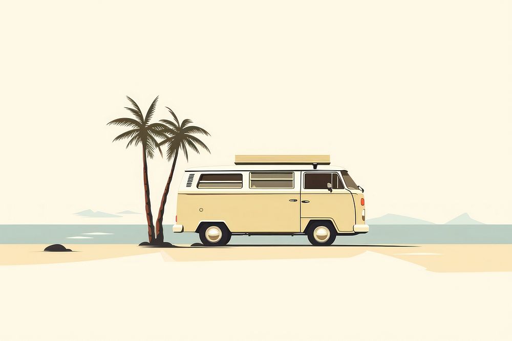 Mini van parking on a beach island vehicle car transportation.