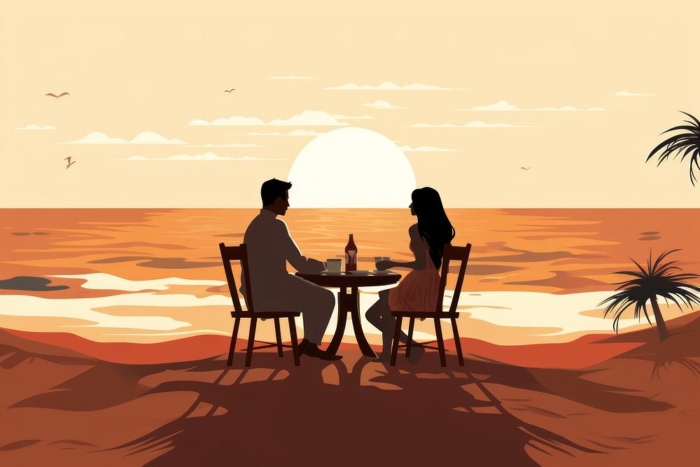 Couple having dinner furniture outdoors nature. AI generated Image by rawpixel.