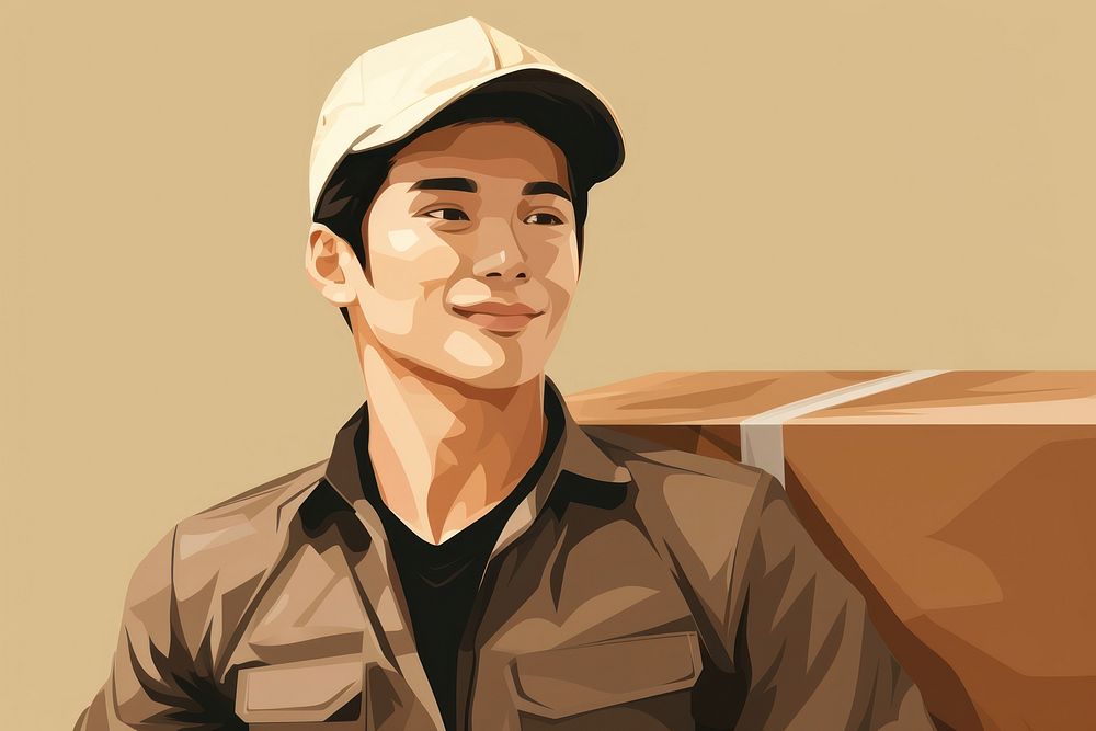 Asian male logistics worker portrait adult photography. 