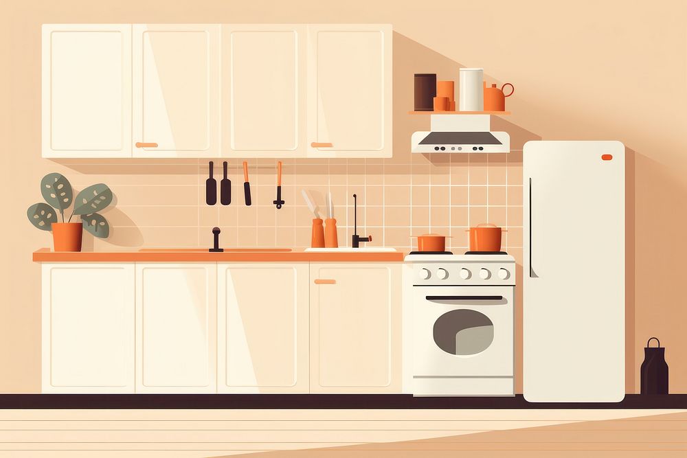 Kitchen room refrigerator appliance furniture. AI generated Image by rawpixel.