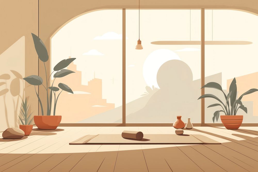Yoga room architecture houseplant flowerpot. AI generated Image by rawpixel.