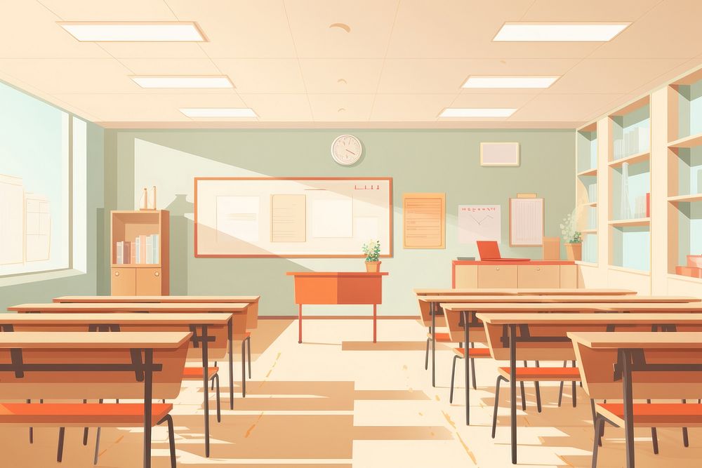 Empty classroom architecture furniture building. AI generated Image by rawpixel.