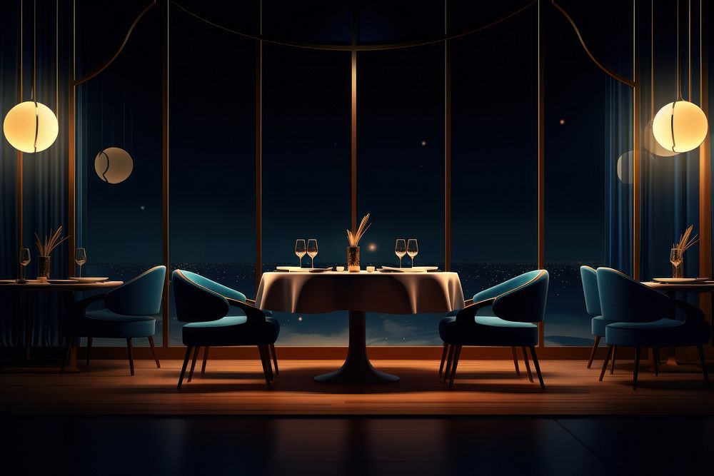 Restaurant architecture furniture lighting. AI generated Image by rawpixel.