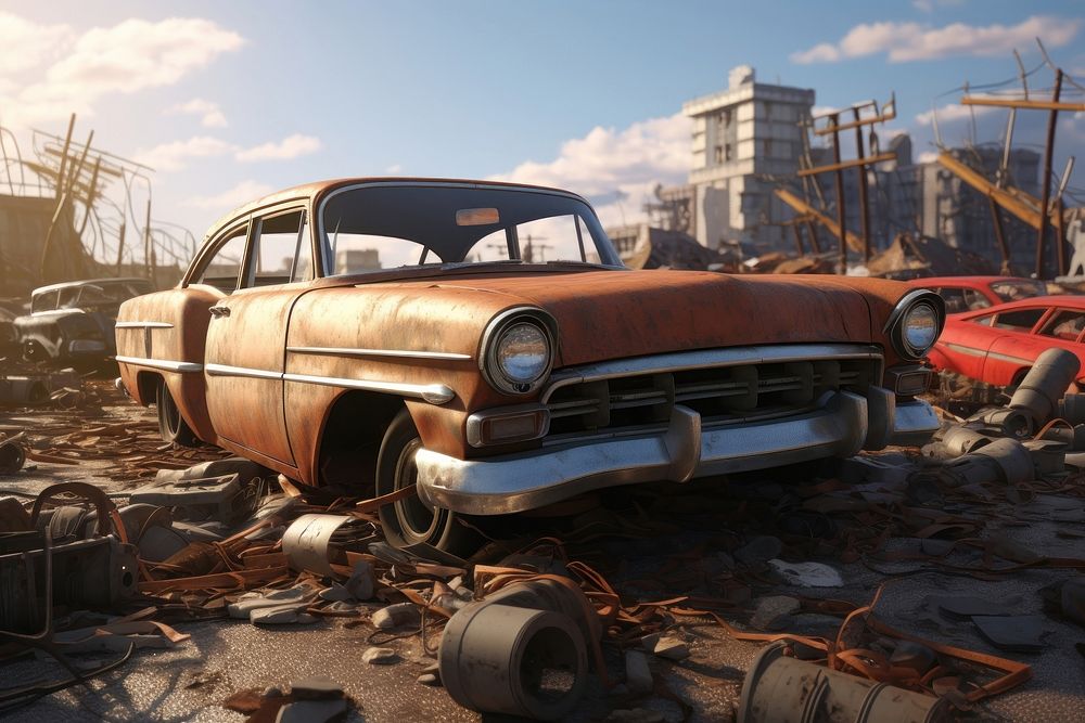 Wrecking yard cars vehicle rust old. AI generated Image by rawpixel.