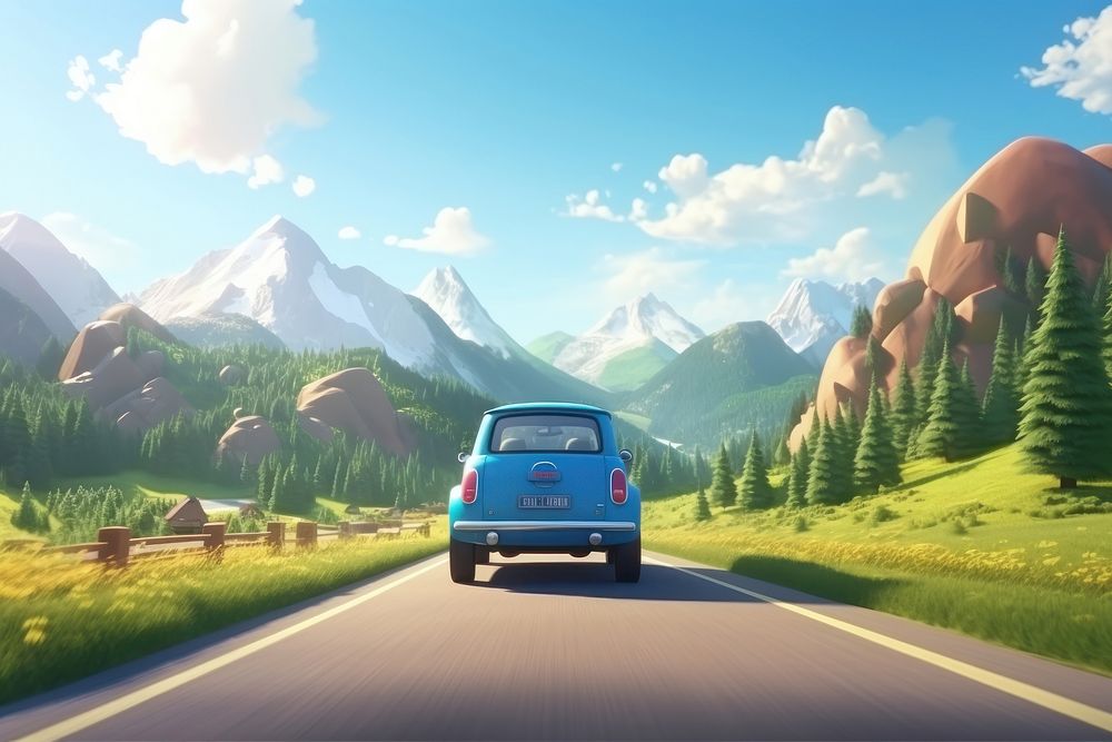 Car road landscape mountain. AI generated Image by rawpixel.