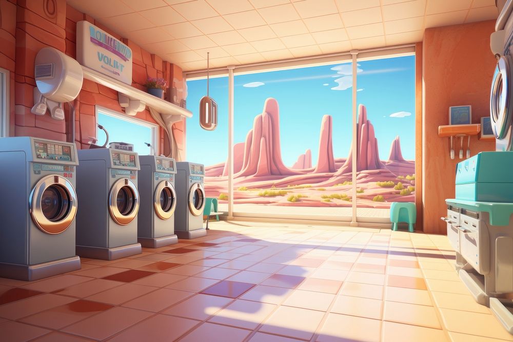 Launderette appliance laundry cartoon. AI generated Image by rawpixel.