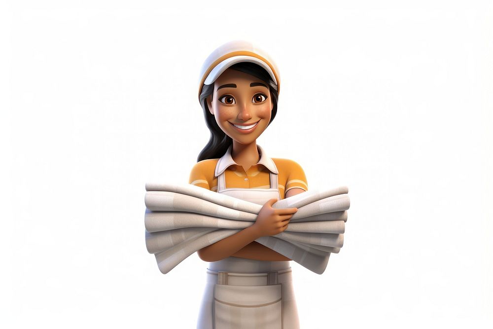 Woman Laundry worker smiling cartoon white background. AI generated Image by rawpixel.