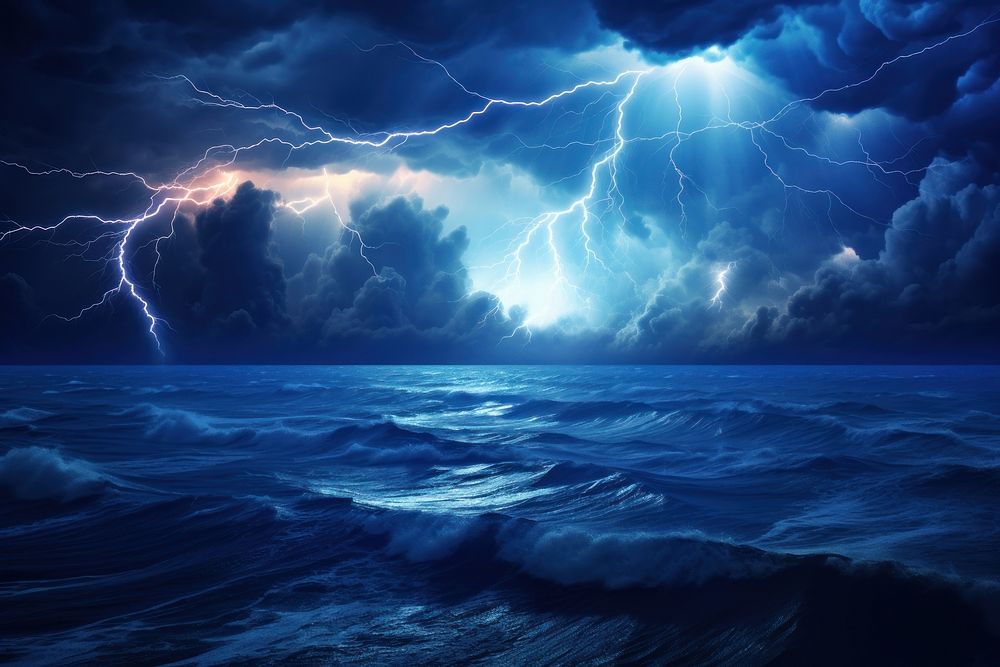 Lightning ocean thunderstorm backgrounds. AI generated Image by rawpixel.