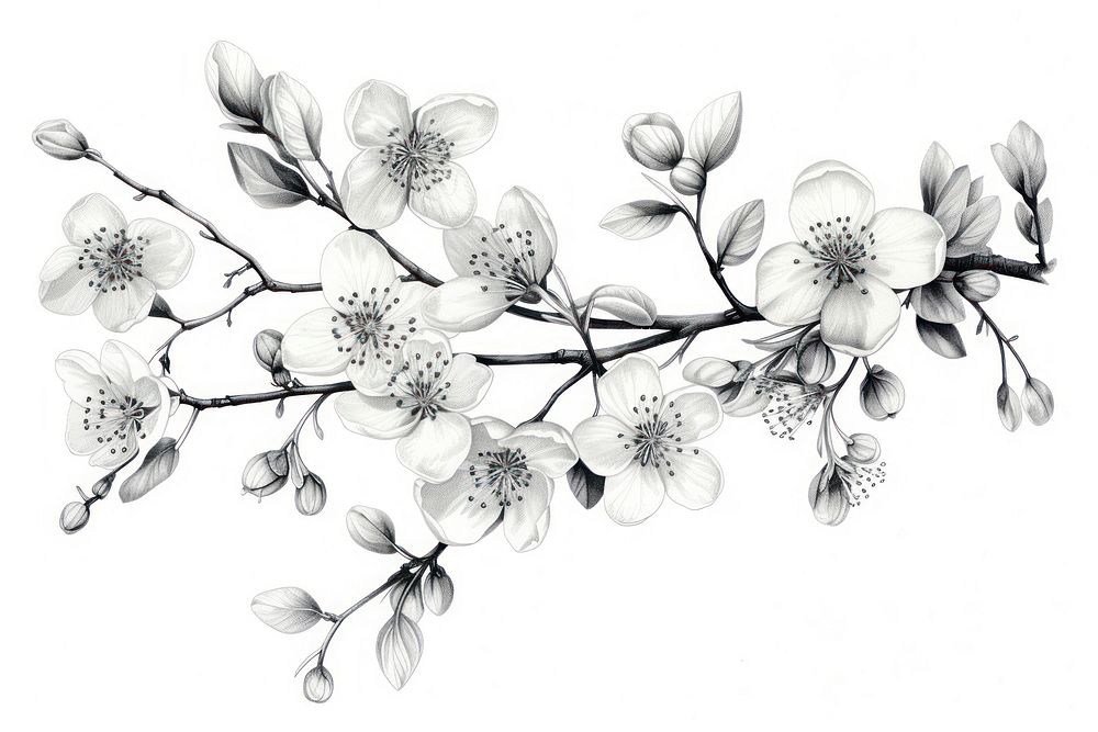 Botanical drawing blossom flower. AI generated Image by rawpixel.