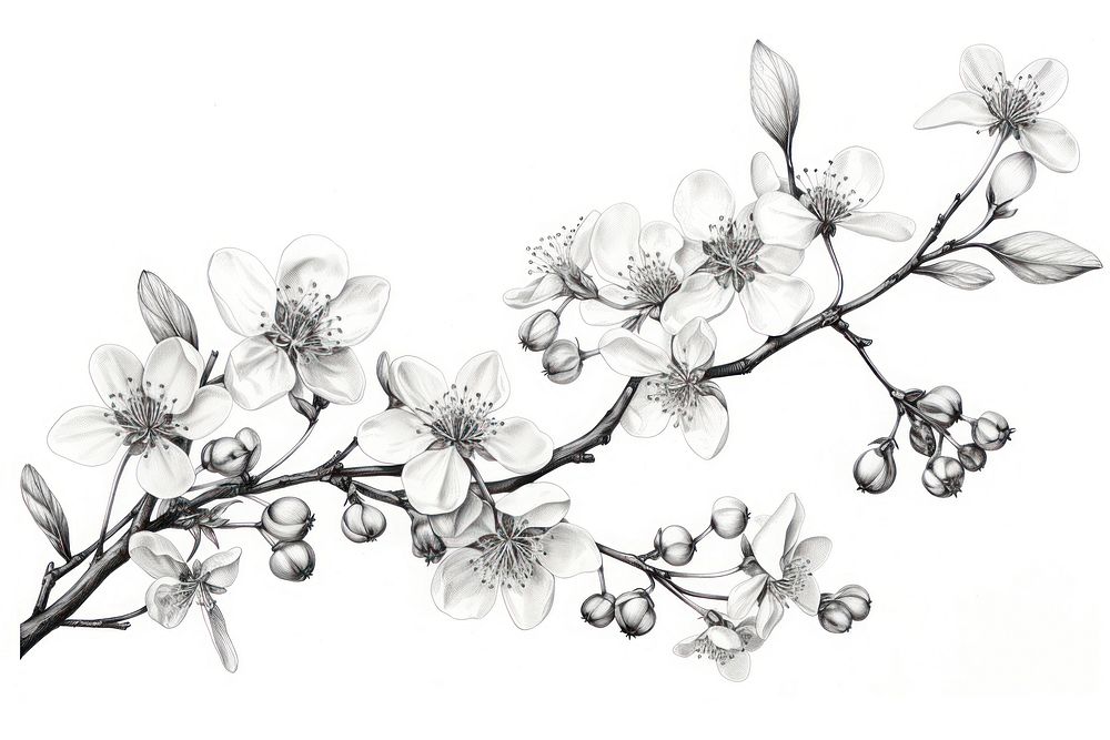 Botanical drawing blossom flower. AI generated Image by rawpixel.