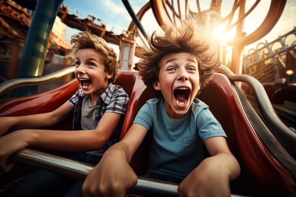 Two boys shouting laughing child. 