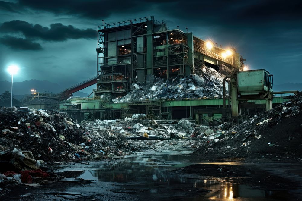 Waste sorting plant architecture pollution abandoned. AI generated Image by rawpixel.
