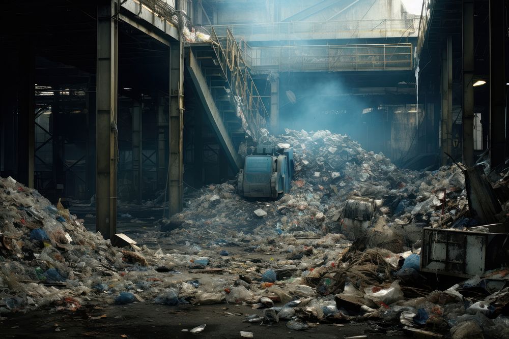 Waste sorting plant garbage architecture destruction. AI generated Image by rawpixel.