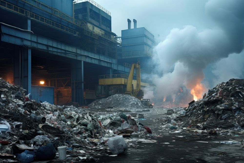 Waste sorting plant facility architecture destruction unhygienic. AI generated Image by rawpixel.