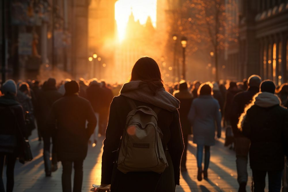 Walking city evening light. 