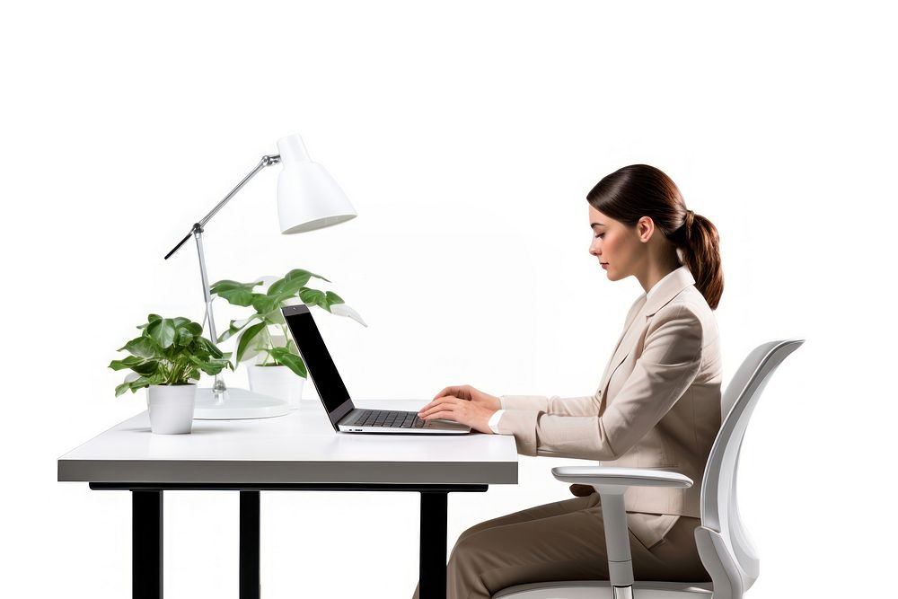 Working woman computer sitting table. AI generated Image by rawpixel.