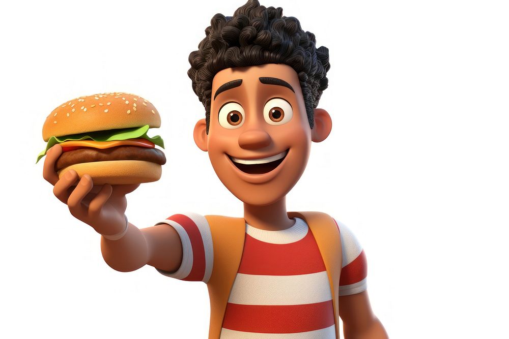 Hamburger holding cartoon food. 