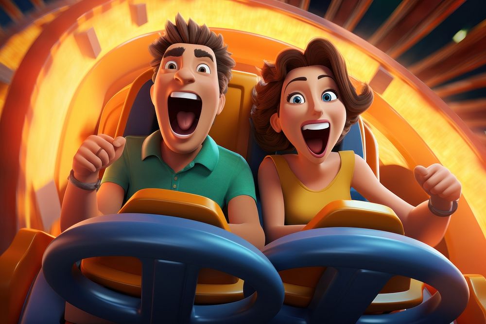 Couple cartoon roller coaster togetherness. AI generated Image by rawpixel.