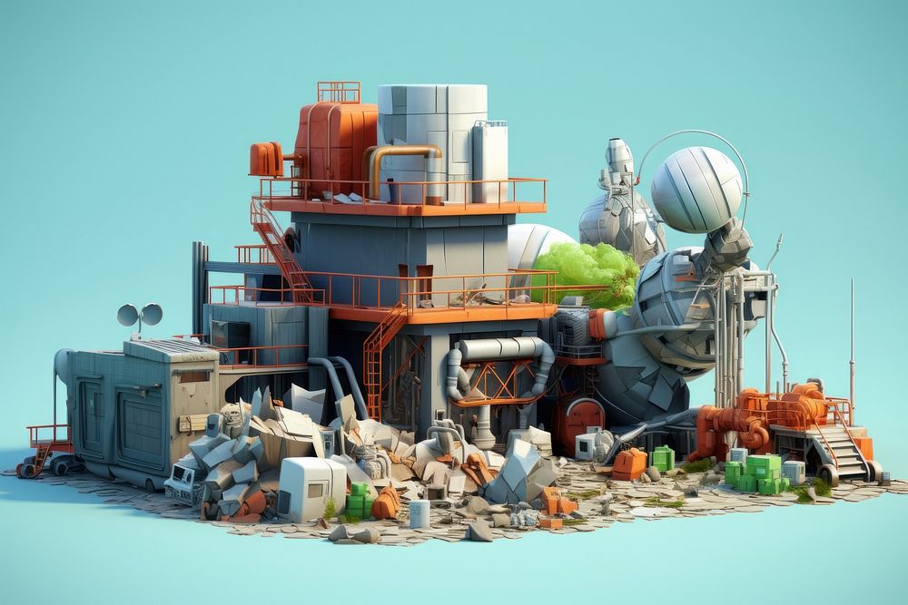 Waste sorting plant cartoon architecture accessories. AI generated Image by rawpixel.