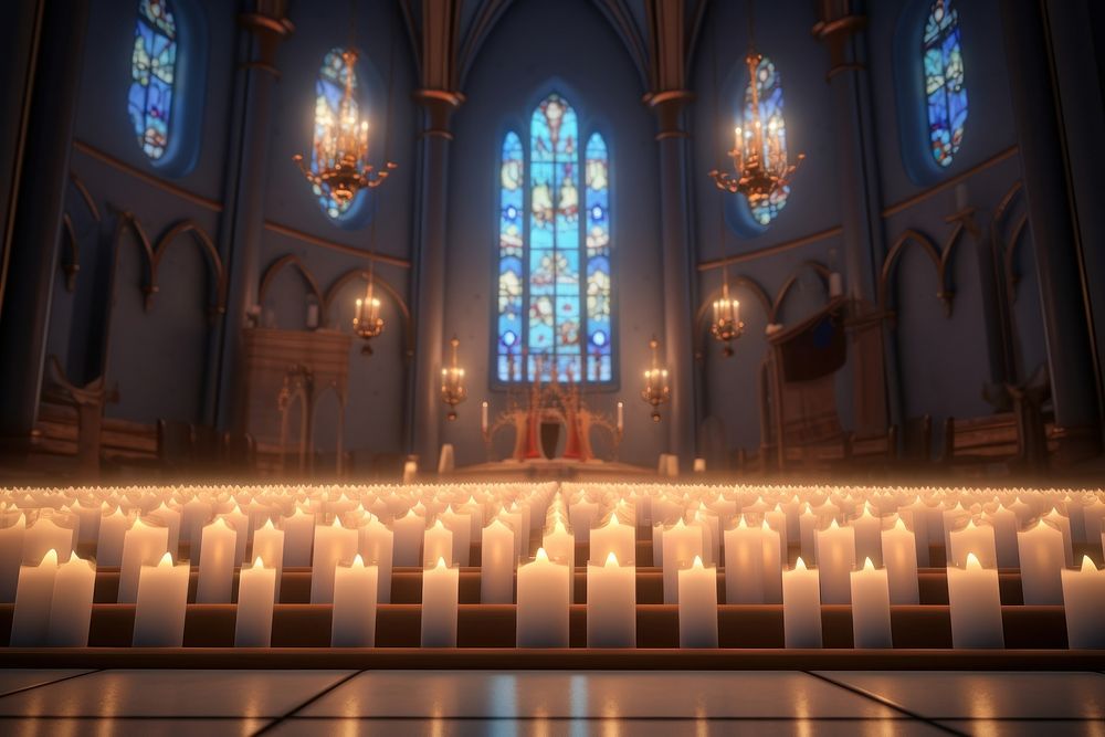 Lit candles architecture building worship. AI generated Image by rawpixel.