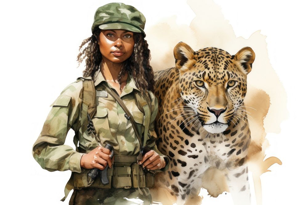 Zoologist leopard military white background. AI generated Image by rawpixel.