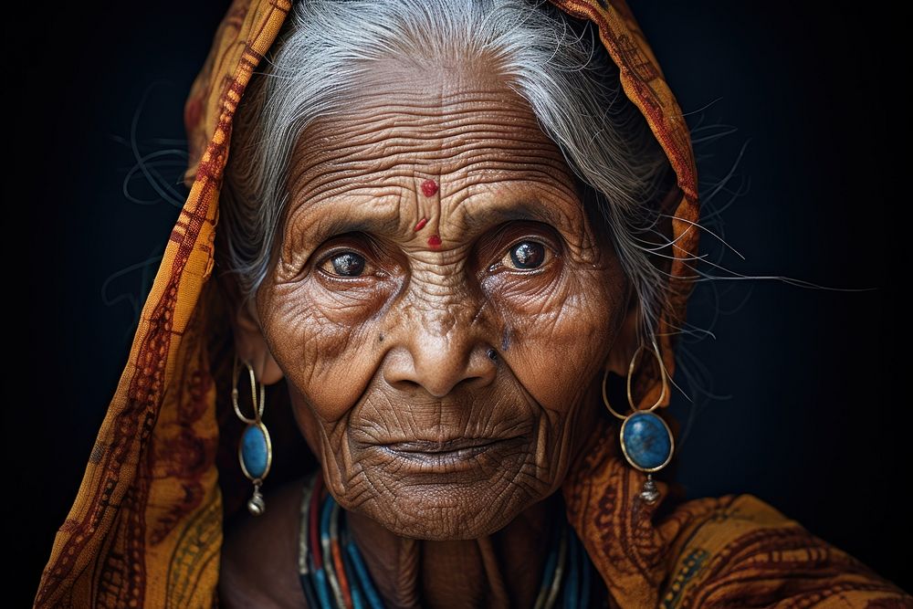 Elderly Indian woman tribe portrait headshot. AI generated Image by rawpixel.