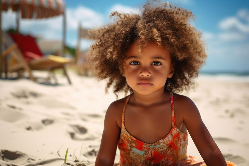 African american toddler portrait summer beach. AI generated Image by rawpixel.