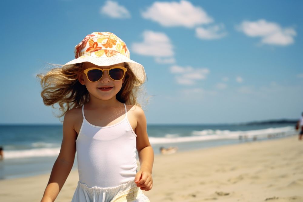 American toddler summer beach sunglasses. AI generated Image by rawpixel.