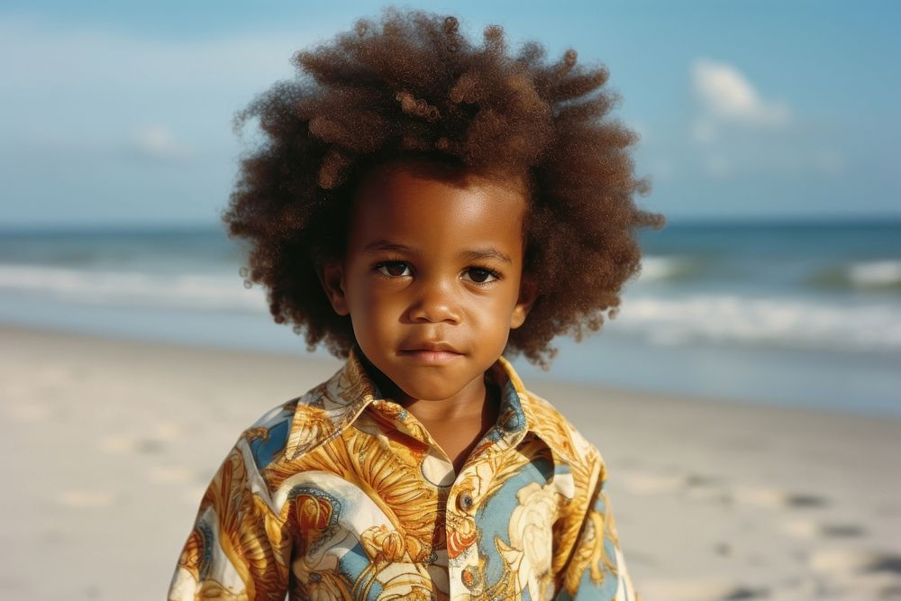 Frican american toddler portrait summer beach. AI generated Image by rawpixel.